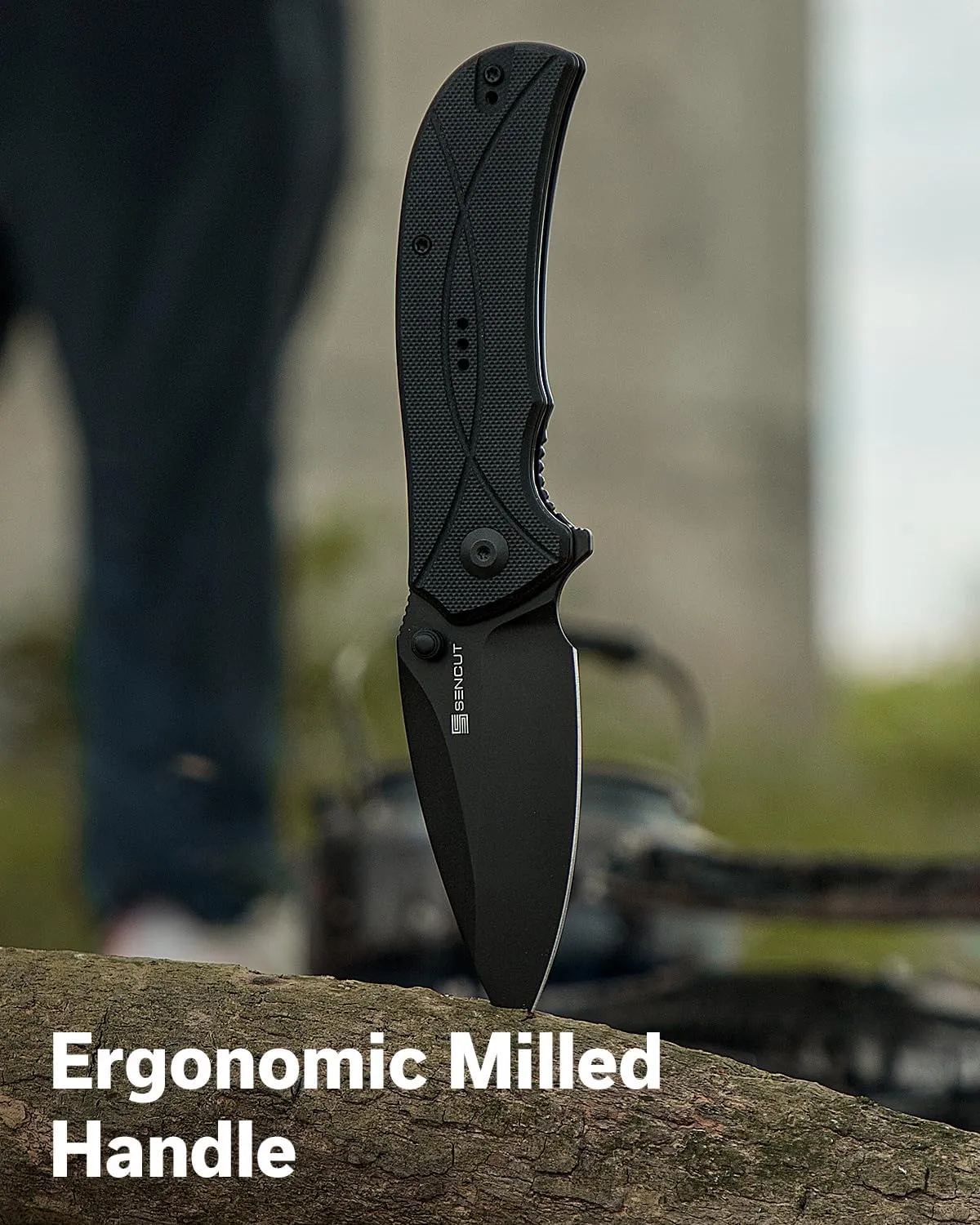SENCUT Hyrax Pocket Knife for EDC, Folding Knife with 3.3" Blade & G10 Handle, Reversible Clip for Outdoor Camping Hiking Men Women (Black)