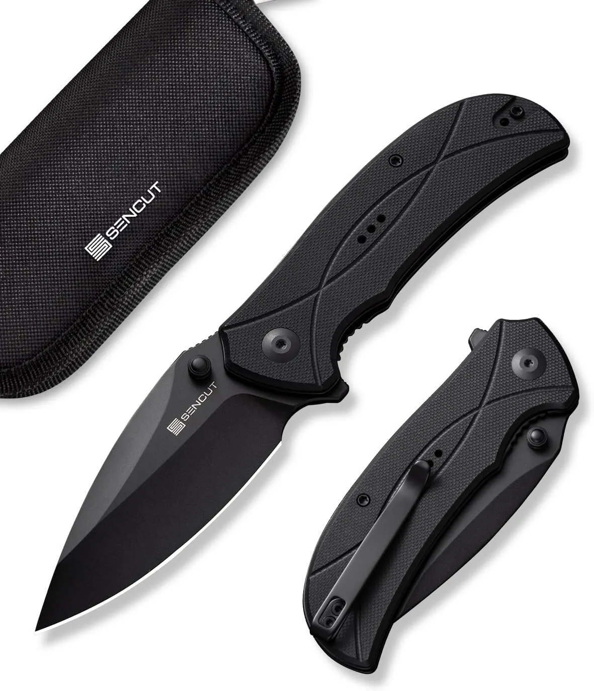 SENCUT Hyrax Pocket Knife for EDC, Folding Knife with 3.3" Blade & G10 Handle, Reversible Clip for Outdoor Camping Hiking Men Women (Black)