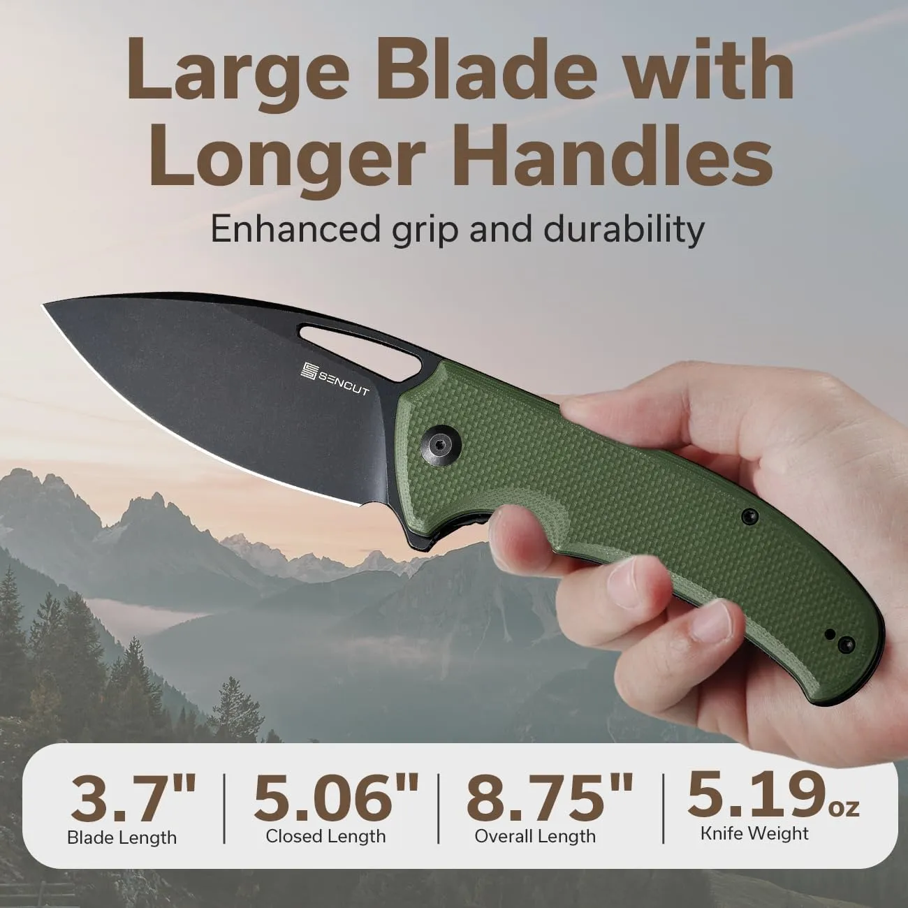 SENCUT Phantara Pocket Knife for Men, Flipper knife for EDC, Folding Knives with 3.7" blade, G10 Handle with Liner Lock, Utility knives for Camping Hunting Gift S23014-3 (Green)