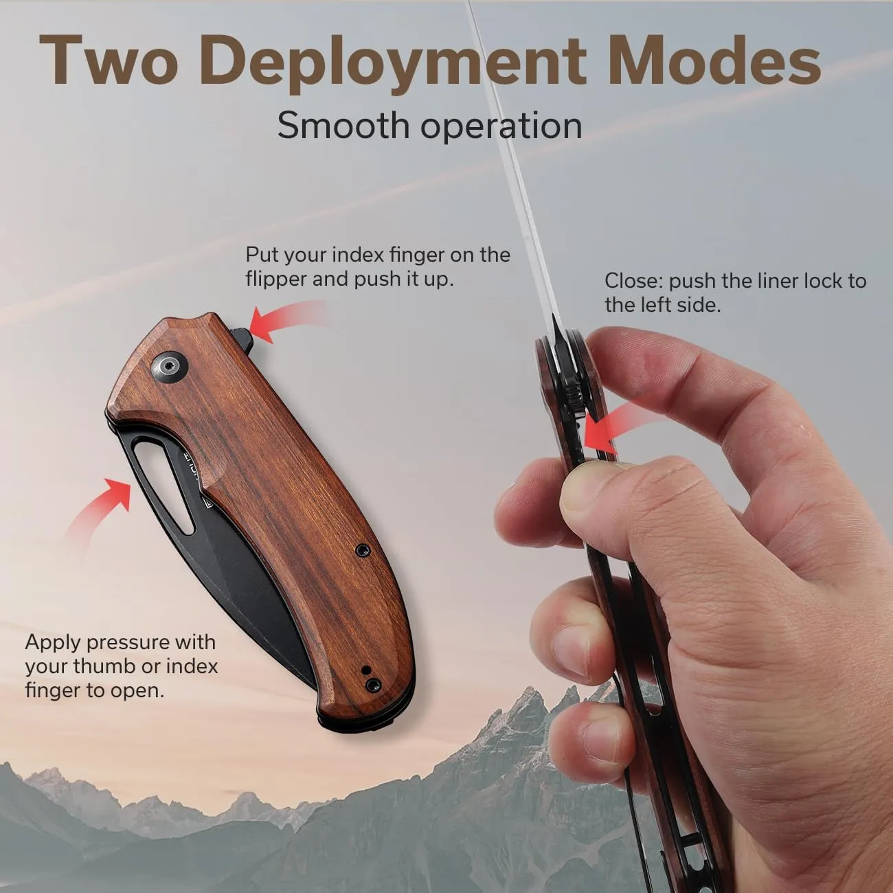 SENCUT Phantara Pocket Knife for Men, Flipper knife for EDC, Folding Knives with 3.7" blade, Wood Handle with Liner Lock, Utility knives for Camping Hunting Gift S23014-4 (Wood)