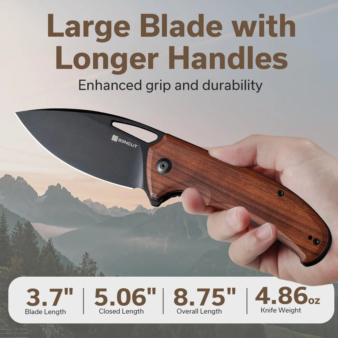 SENCUT Phantara Pocket Knife for Men, Flipper knife for EDC, Folding Knives with 3.7" blade, Wood Handle with Liner Lock, Utility knives for Camping Hunting Gift S23014-4 (Wood)