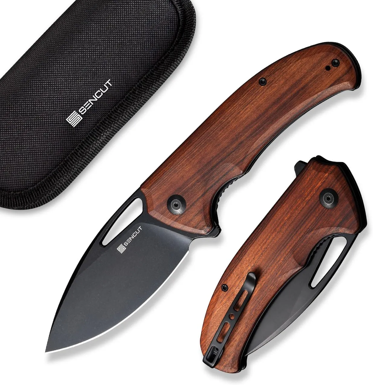 SENCUT Phantara Pocket Knife for Men, Flipper knife for EDC, Folding Knives with 3.7" blade, Wood Handle with Liner Lock, Utility knives for Camping Hunting Gift S23014-4 (Wood)