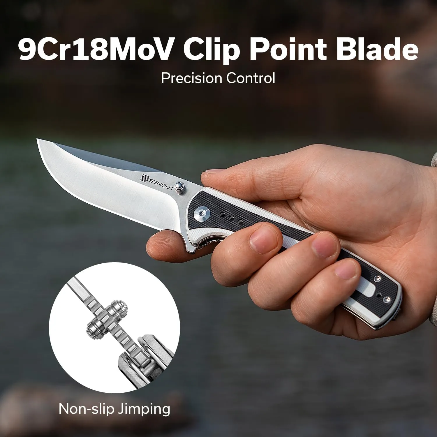 SENCUT Regnator Folding Pocket Knife, EDC Knife with 3.48'' 9Cr18MoV Blade & G10 Handle, Gift for Men Women Camping Hiking S24057-3 (White/Black)