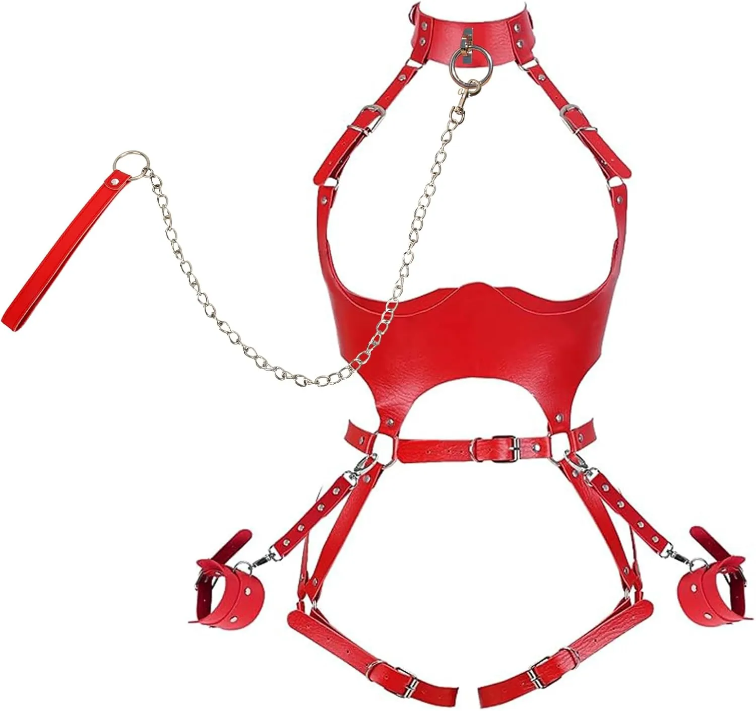 Sex Bondage BDSM Kit Restraints Set, Adjustable Restraint Harness Kit with Leash Wrist Cuffs and Waist Garter Belt Full Body Harness