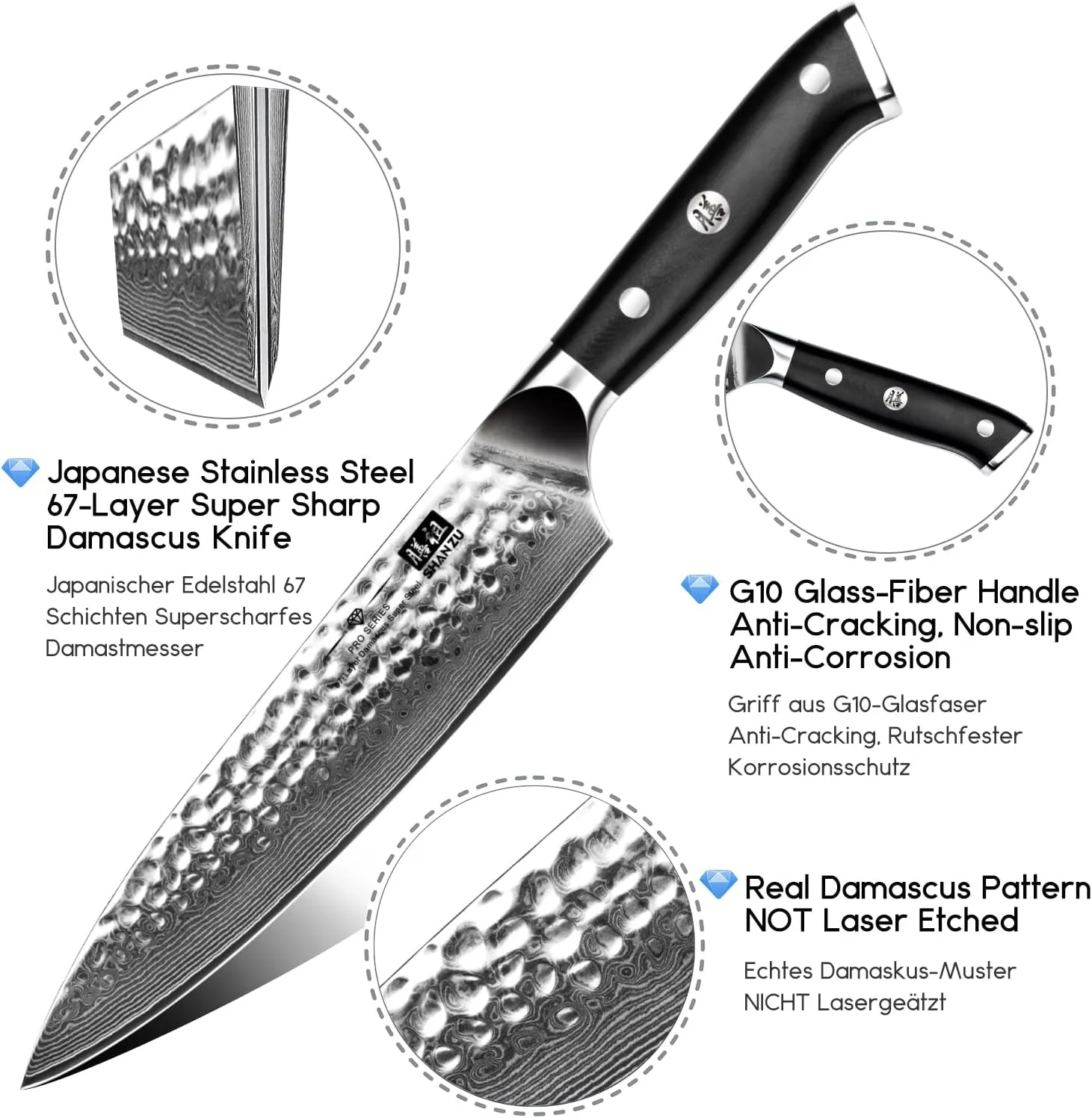 SHAN ZU Chef Knife, 8 Inch Damascus Steel Knife, Professional Kitchen Knife Sharp High Carbon Steel Kitchen Utility Knives with Gift Box