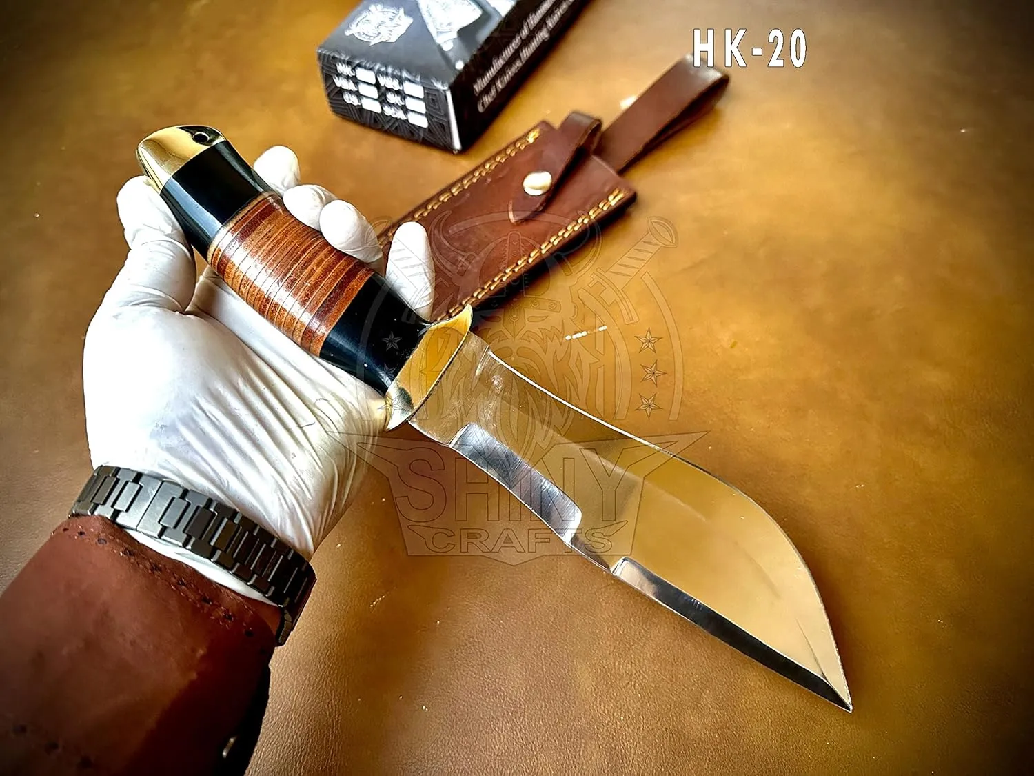 SHINY CRAFTS | 13" Large Handmade Forged Razorback Knife, Fixed Blade Knife, Full Tang Bowie Knife, Hunting Knife, Camping Knife, Knife with Premium Leather Sheath (HK-20)