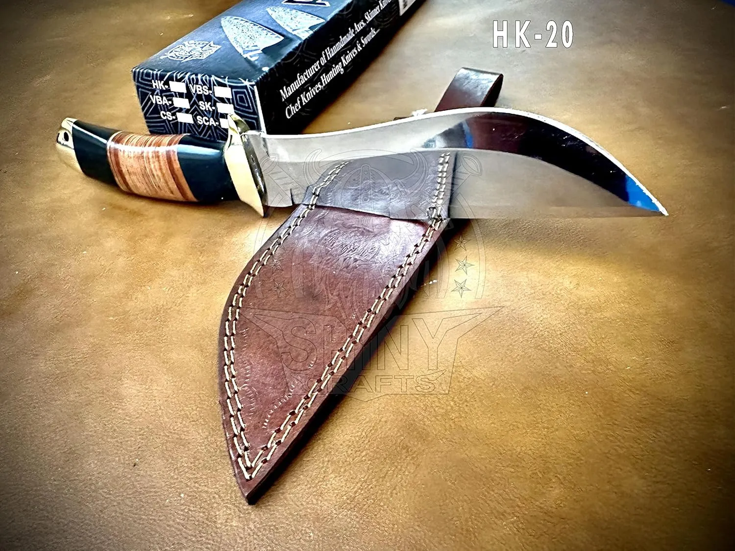 SHINY CRAFTS | 13" Large Handmade Forged Razorback Knife, Fixed Blade Knife, Full Tang Bowie Knife, Hunting Knife, Camping Knife, Knife with Premium Leather Sheath (HK-20)