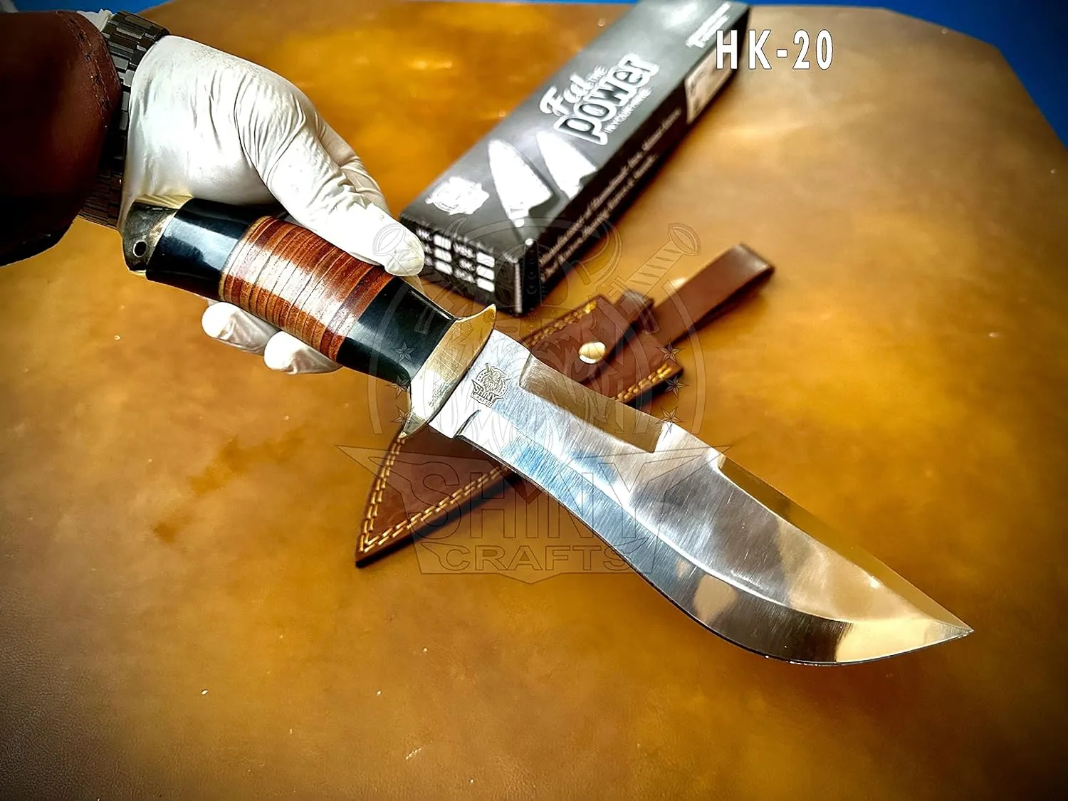 SHINY CRAFTS | 13" Large Handmade Forged Razorback Knife, Fixed Blade Knife, Full Tang Bowie Knife, Hunting Knife, Camping Knife, Knife with Premium Leather Sheath (HK-20)