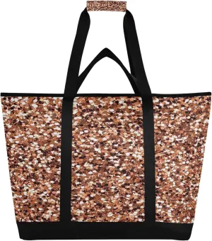 Shiny Rose Gold Glitter Reusable Insulated Cooler Bag with Ice Pack Compartment - Large 47L Waterproof Thermal Grocery Tote for Picnic Beach Camping Lunch Storage