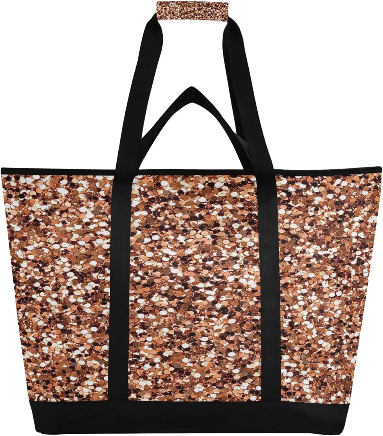 Shiny Rose Gold Glitter Reusable Insulated Cooler Bag with Ice Pack Compartment - Large 47L Waterproof Thermal Grocery Tote for Picnic Beach Camping Lunch Storage