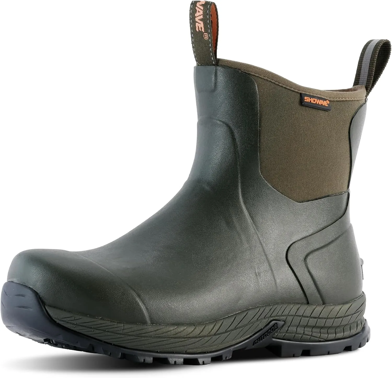 Showave Men's Rain Boots Waterproof Excursion Rubber Boots Insulated Mud Booties for Trekking Gardening Farming Camping Fishing and Chore Work
