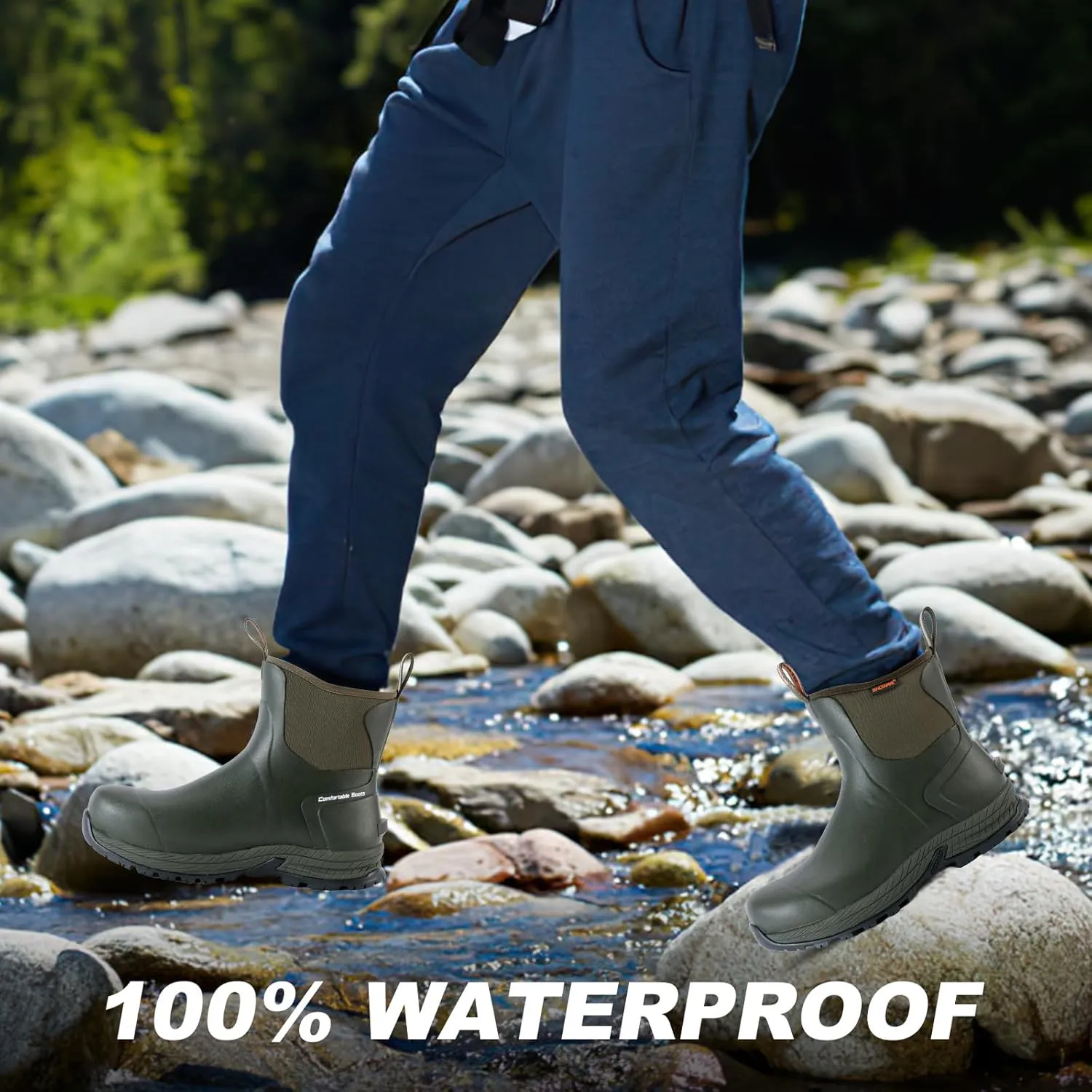 Showave Men's Rain Boots Waterproof Excursion Rubber Boots Insulated Mud Booties for Trekking Gardening Farming Camping Fishing and Chore Work