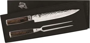 Shun Premier 2 Piece Carving Set, Includes 9.5" Premier Slicing Knife and Carving Fork, Handcrafted Japanese Knife Set, VG-MAX Core with Damascus Stainless Steel Cladding, Pakkawood Handle
