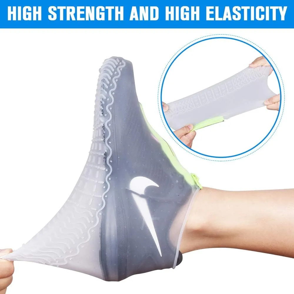 Silicone Waterproof Shoe Covers, Upgrade Reusable Overshoes with Zipper, Resistant Rain Boots Non-Slip Washable Protection for Women, Men (XL (Women 11-13, Men 9.5-13), White)