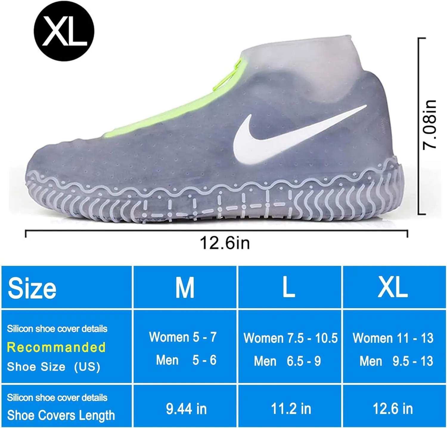 Silicone Waterproof Shoe Covers, Upgrade Reusable Overshoes with Zipper, Resistant Rain Boots Non-Slip Washable Protection for Women, Men (XL (Women 11-13, Men 9.5-13), White)