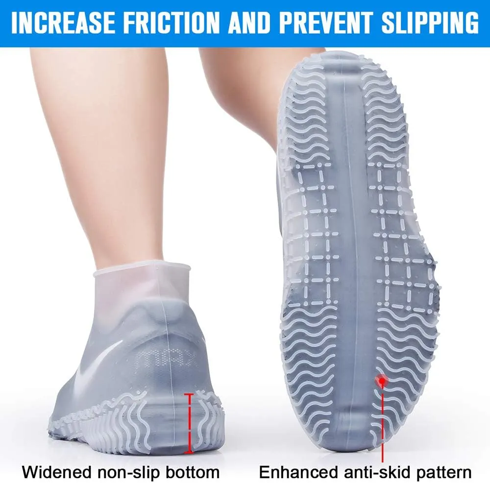 Silicone Waterproof Shoe Covers, Upgrade Reusable Overshoes with Zipper, Resistant Rain Boots Non-Slip Washable Protection for Women, Men (XL (Women 11-13, Men 9.5-13), White)