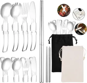 Silverware Set, 5/20/30/40/50/60pcs 304 Stainless Steel Folding Cutlery Knife, Fork, Spoon And Chopsticks Outdoor Picnic Storage Set Portable Cutlery, Home Cutlery Flatware Set(Black,40 Piec