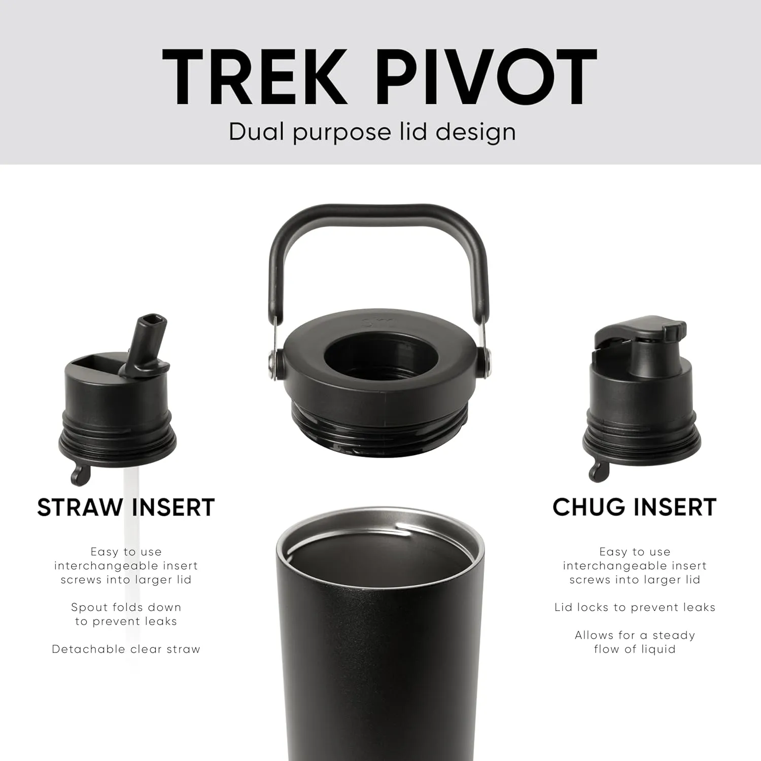Simple Modern Trek Pivot | 40oz Flip Straw Tumbler with Handle | Water Bottle & Boot | Interchangeable Straw & Chug Lids | Insulated Stainless Steel Jug | Gym Sports Outdoors | Ice Gray