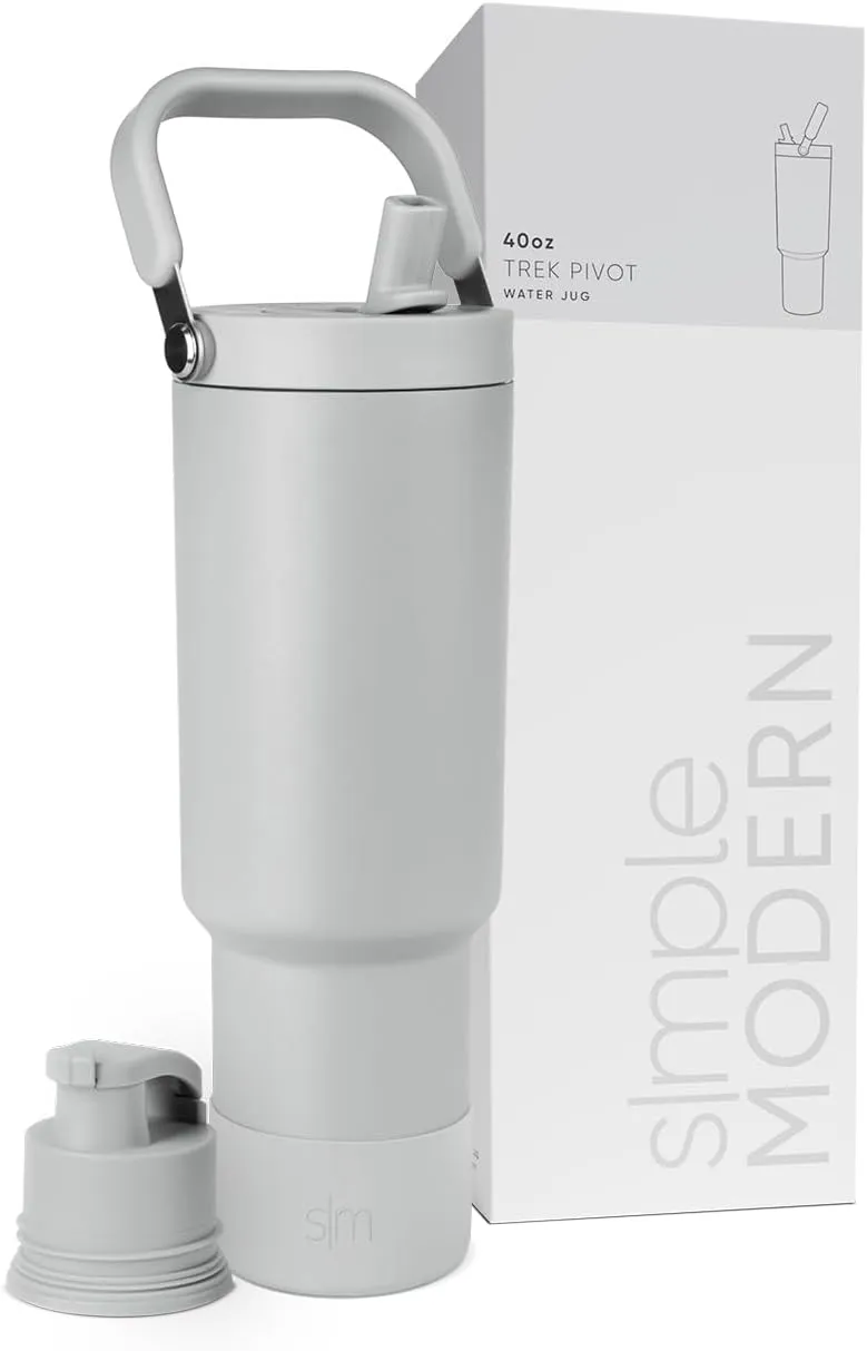Simple Modern Trek Pivot | 40oz Flip Straw Tumbler with Handle | Water Bottle & Boot | Interchangeable Straw & Chug Lids | Insulated Stainless Steel Jug | Gym Sports Outdoors | Ice Gray