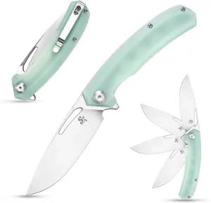 Sitivien ST119 Folding Knife, D2 Steel Blade and G10 Handle EDC Tool Knife with Pocket Clip for Outdoor Camping Hiking Survival(Jade)