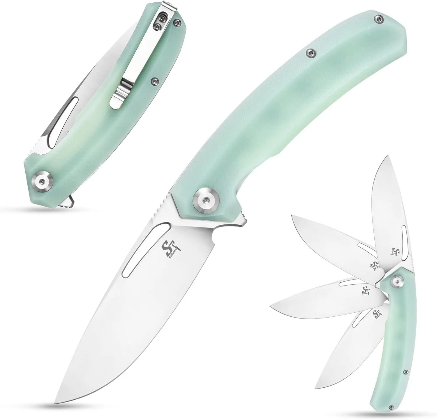 Sitivien ST119 Folding Knife, D2 Steel Blade and G10 Handle EDC Tool Knife with Pocket Clip for Outdoor Camping Hiking Survival(Jade)