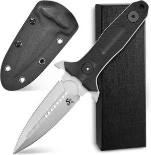 Sitivien ST15 Fixed Blade Knife DC53 Stonewashed Steel Blade G10 Handle Full Tang Camping Knife for Outdoor, Tactical, Survival and EDC (Silver)