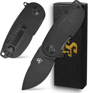 Sitivien ST150 Pocket Folding Knife,Sandvik 14C28N Black Stonewashed Blade with Micarta Handles EDC Tool Knifes for Outdoor Survival,Camping,Hiking,Hunting,Fishing(Black) … …