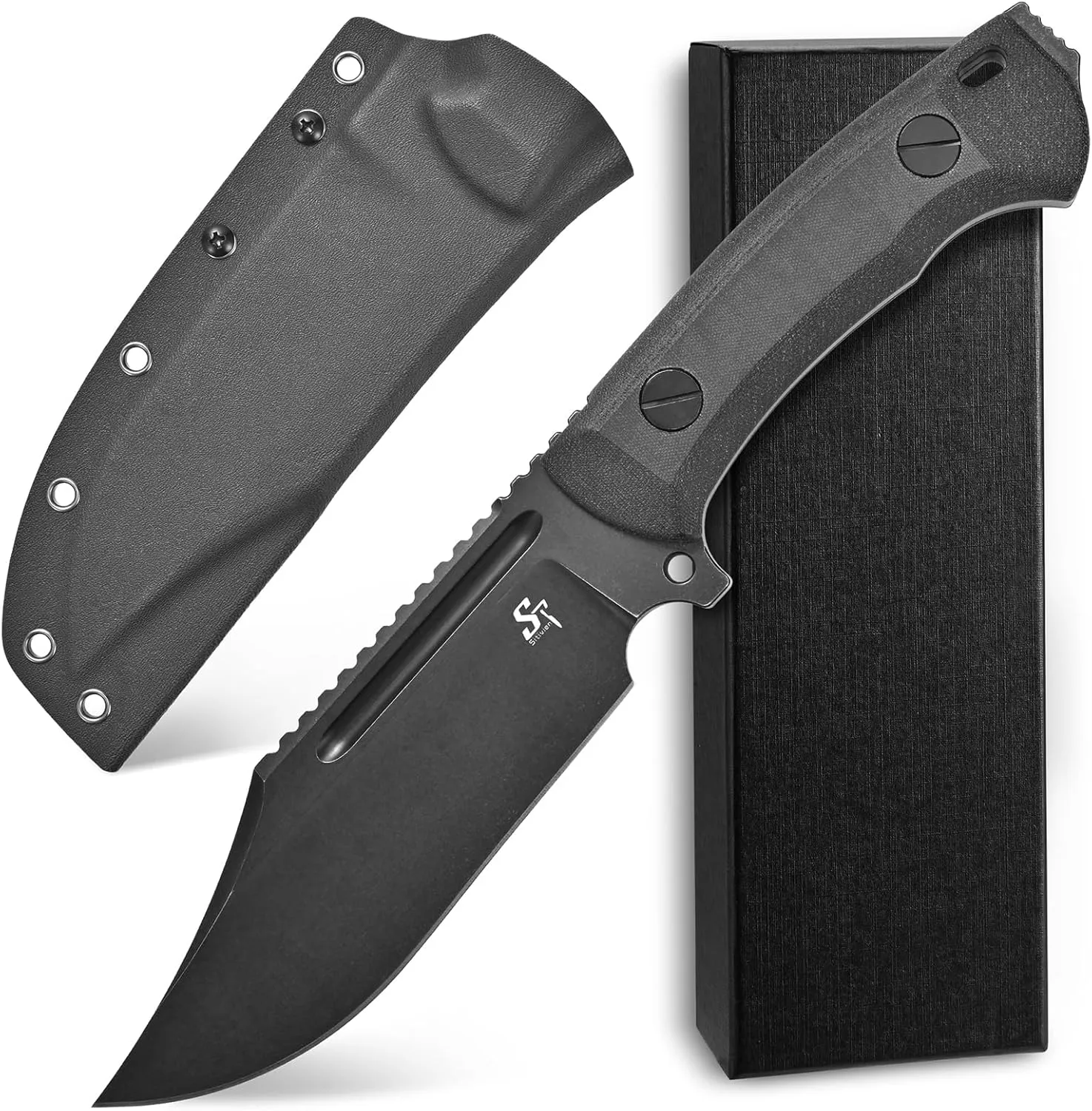 Sitivien ST20 Fixed Blade Knife 8MM Thick N690 Stainless Steel Blade Full Tang G10 Handle EDC Fixed Knifes for Outdoor Working Camping Hunting(Black)