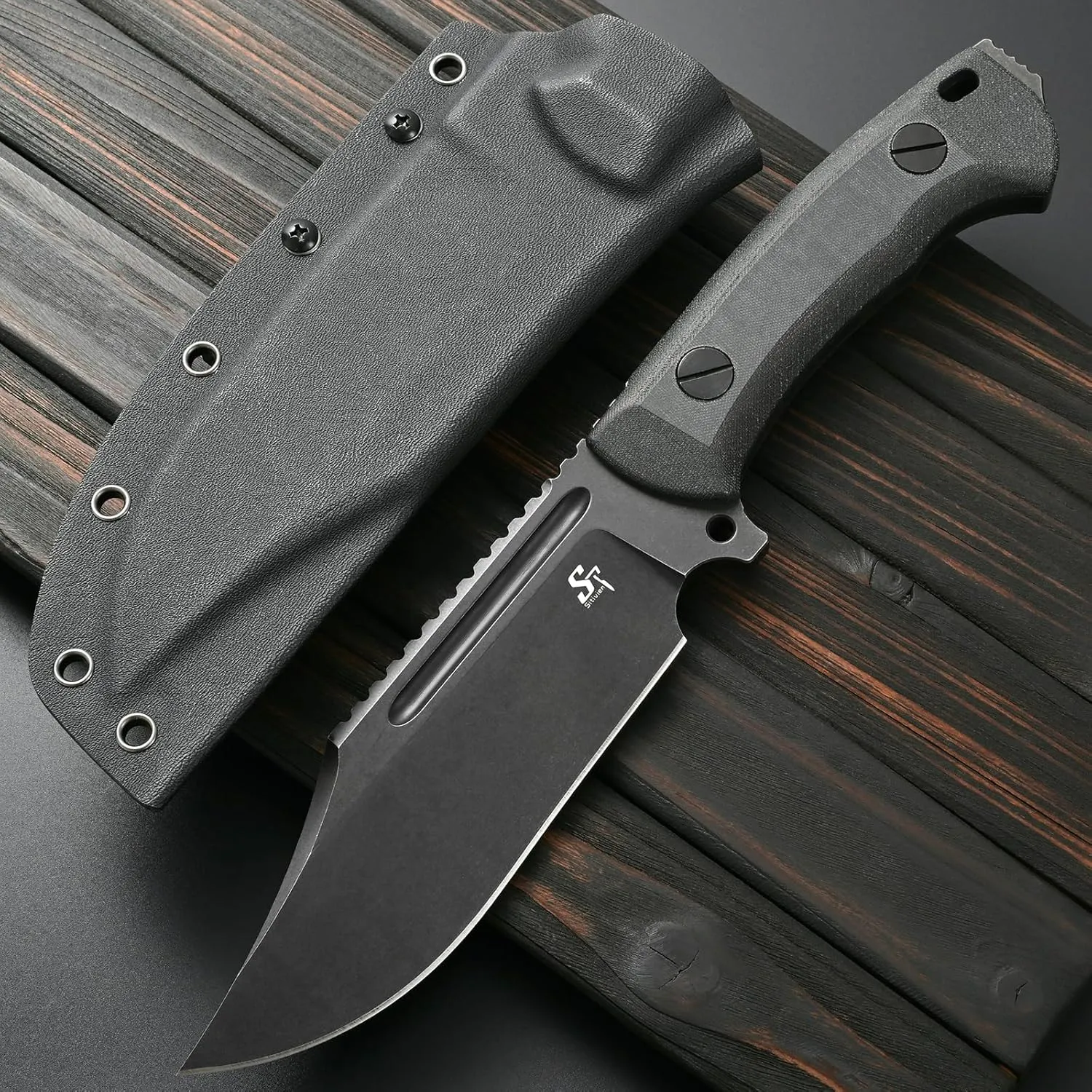 Sitivien ST20 Fixed Blade Knife 8MM Thick N690 Stainless Steel Blade Full Tang G10 Handle EDC Fixed Knifes for Outdoor Working Camping Hunting(Black)