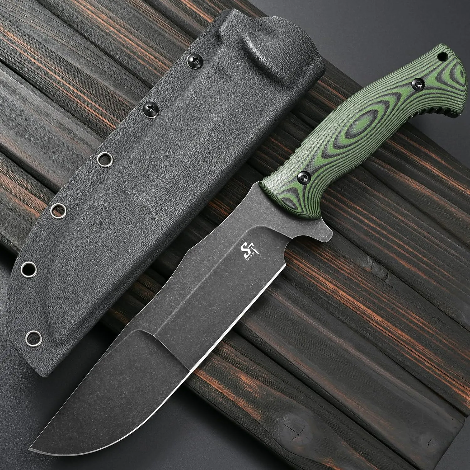 Sitivien ST21 Fixed Blade Knife 8mm Thick AUS-10 Stainless Steel Blade Full Tang Two Tone G10 Handle EDC Fixed Knifes for Outdoor Camping Hunting(Black)