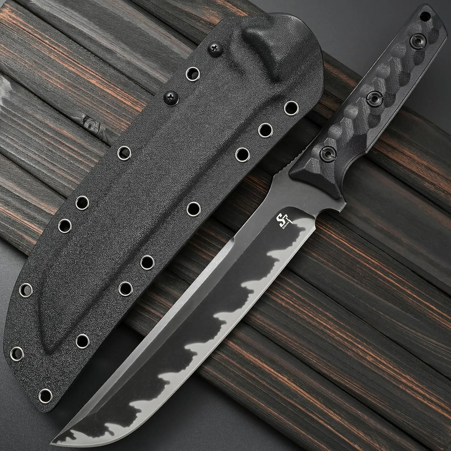 Sitivien ST25 Fixed Blade Knife AUS-10 Black Stonewashed Steel Blade G10 Handle Full Tang EDC Tool Straight Knife for Working Camping Hunting(Black)
