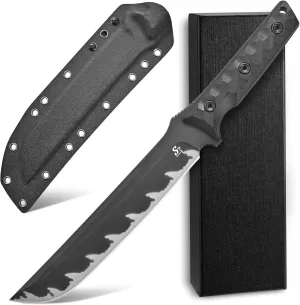 Sitivien ST25 Fixed Blade Knife AUS-10 Black Stonewashed Steel Blade G10 Handle Full Tang EDC Tool Straight Knife for Working Camping Hunting(Black)