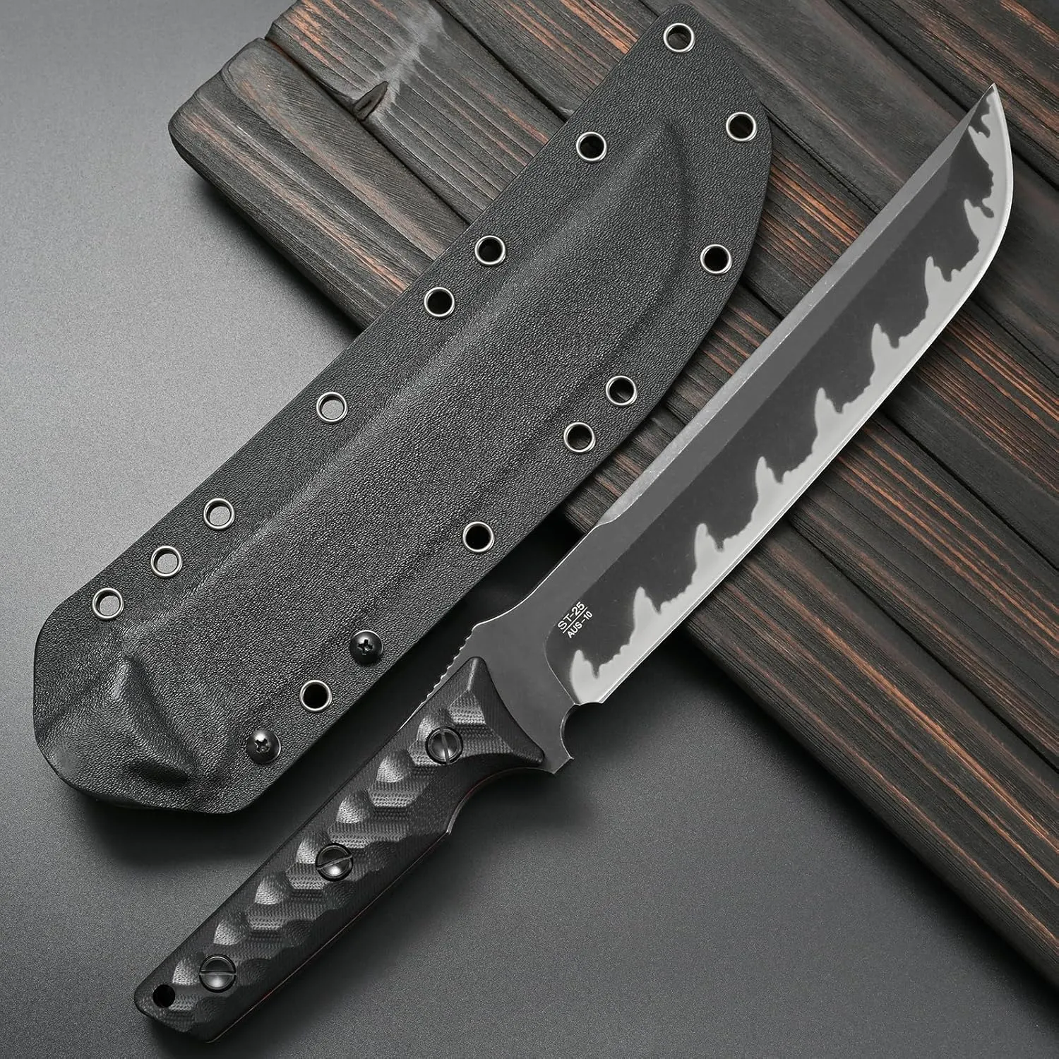 Sitivien ST25 Fixed Blade Knife AUS-10 Black Stonewashed Steel Blade G10 Handle Full Tang EDC Tool Straight Knife for Working Camping Hunting(Black)