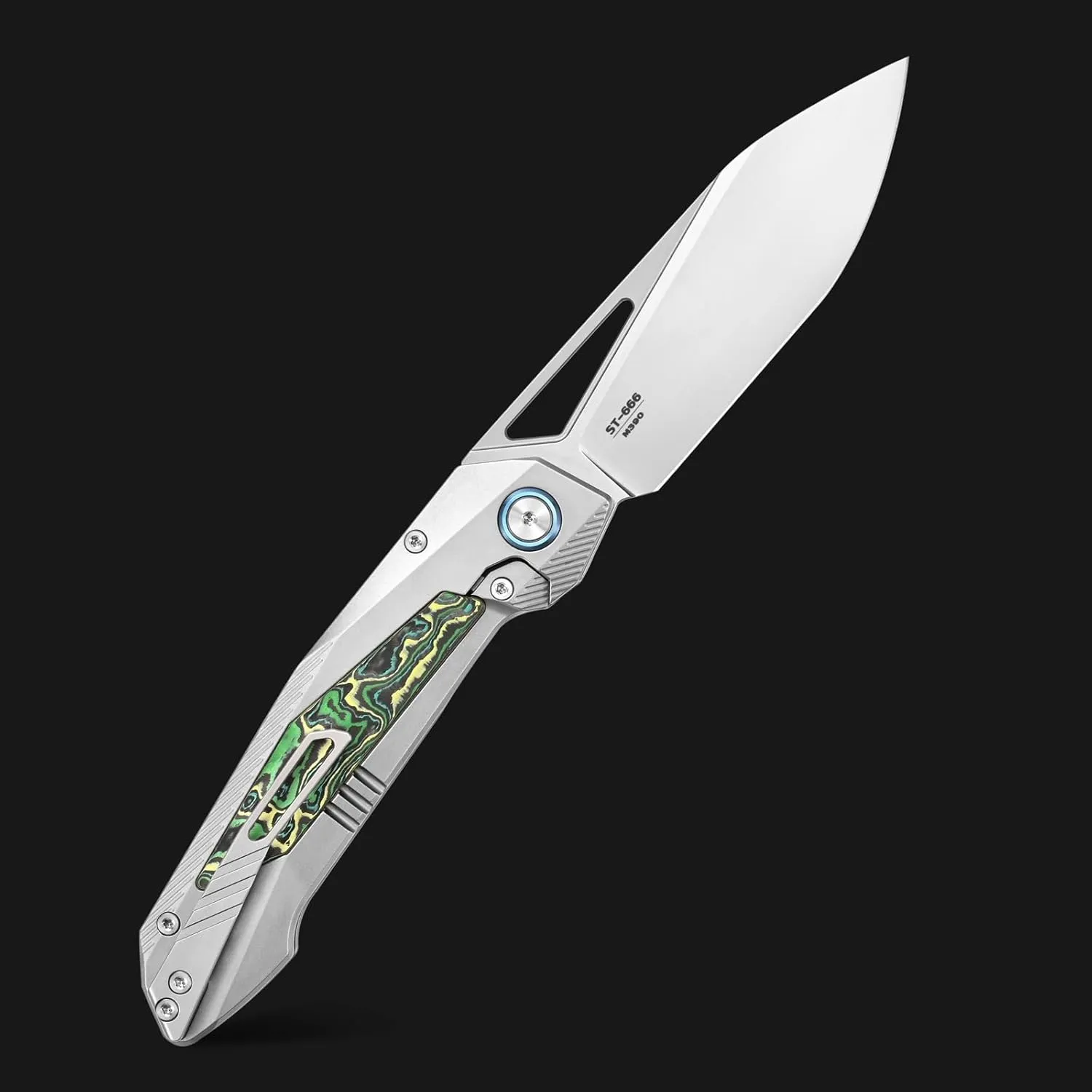 Sitivien ST666 Folding Knife,Handmade M390 Pearlescent Polishing Blade,Titanium & Colorful Carbon Fiber Handle Pocket Knife EDC Tool Knifes for Outdoor Camping,Hiking,Hunting(Green)