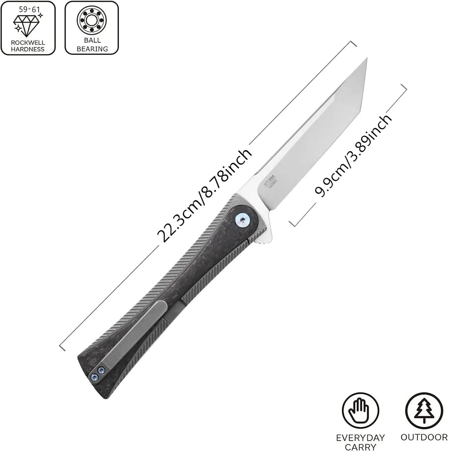 Sitivien ST994 Folding Knife,Handmade M390 Brushed Steel Blade Pocket Knife,Titanium Carbon Fiber Handle EDC Tool Knife for Outdoor Camping Hiking Survival Fishing(Gray) … …