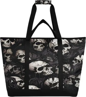 Skeleton Reusable Insulated Cooler Bag with Ice Pack Compartment - Large 47L Waterproof Thermal Grocery Tote for Picnic Beach Camping Lunch Storage
