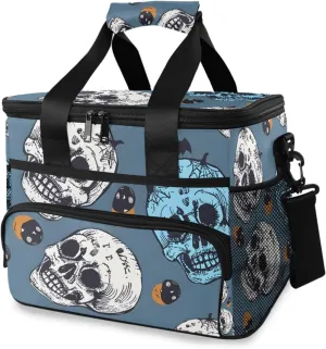 Skeleton Skulls Blue Pattern Cooler Bag Insulated Cooler Soft Sided Cooler 24 Can Portable Picnic Bag Large Leakproof Lunch Bag Box for Beach Grocery Camping Travel Car Men Women