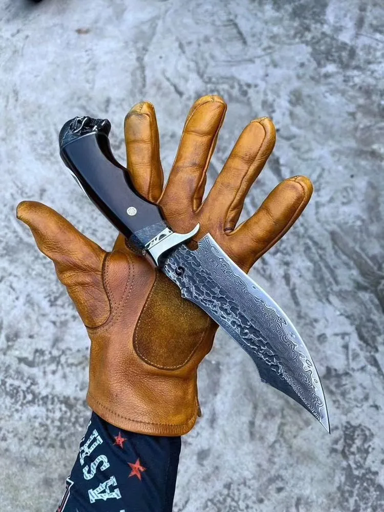 Skull Head Handmade Damascus Steel Outdoor Knife