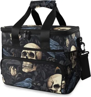 Skull Head Skeleton Bird Cooler Bag Insulated Cooler Soft Sided Cooler 24 Can Portable Picnic Bag Large Leakproof Lunch Bag Box for Beach Grocery Camping Travel Car Men Women