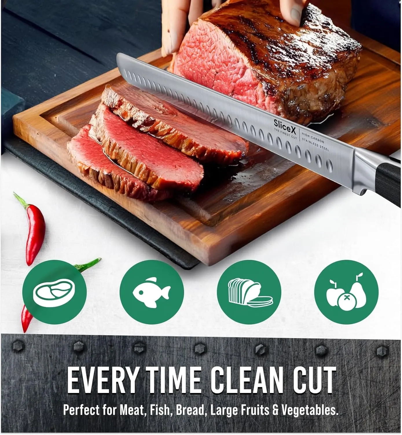 SliceX Brisket Slicing Knife – 12" Brisket Knife, BBQ, Grilling Gifts For Men – Razor Sharp German Steel, Full Tang, Ergonomic Handle
