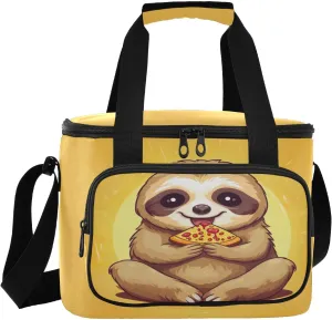 Sloth Pizza Eating Insulated Cooler Bag with Shoulder Strape Travel Cooler for Picnic Drink Beverage
