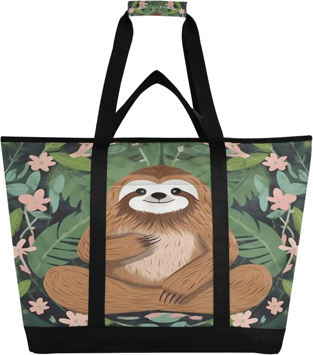 Sloth Reusable Insulated Cooler Bag with Ice Pack Compartment - Large 47L Waterproof Thermal Grocery Tote for Picnic Beach Camping Lunch Storage
