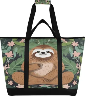 Sloth Reusable Insulated Cooler Bag with Ice Pack Compartment - Large 47L Waterproof Thermal Grocery Tote for Picnic Beach Camping Lunch Storage