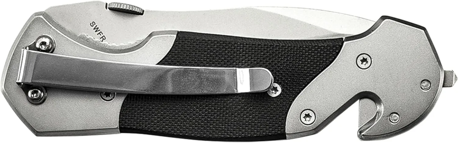 Smith & Wesson 8in High Carbon S.S. Folding Knife with 3.3in Drop Point Blade and S.S. with G-10 Inlay Handle for Outdoor, Tactical, Survival and EDC