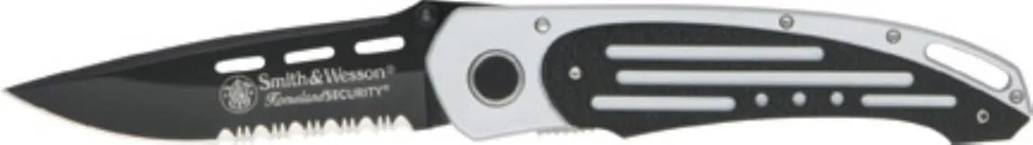 Smith & Wesson Knives 480SGR Part Serrated Homeland Security Linerlock Knife with Silver Anodized Alumiunm Handles