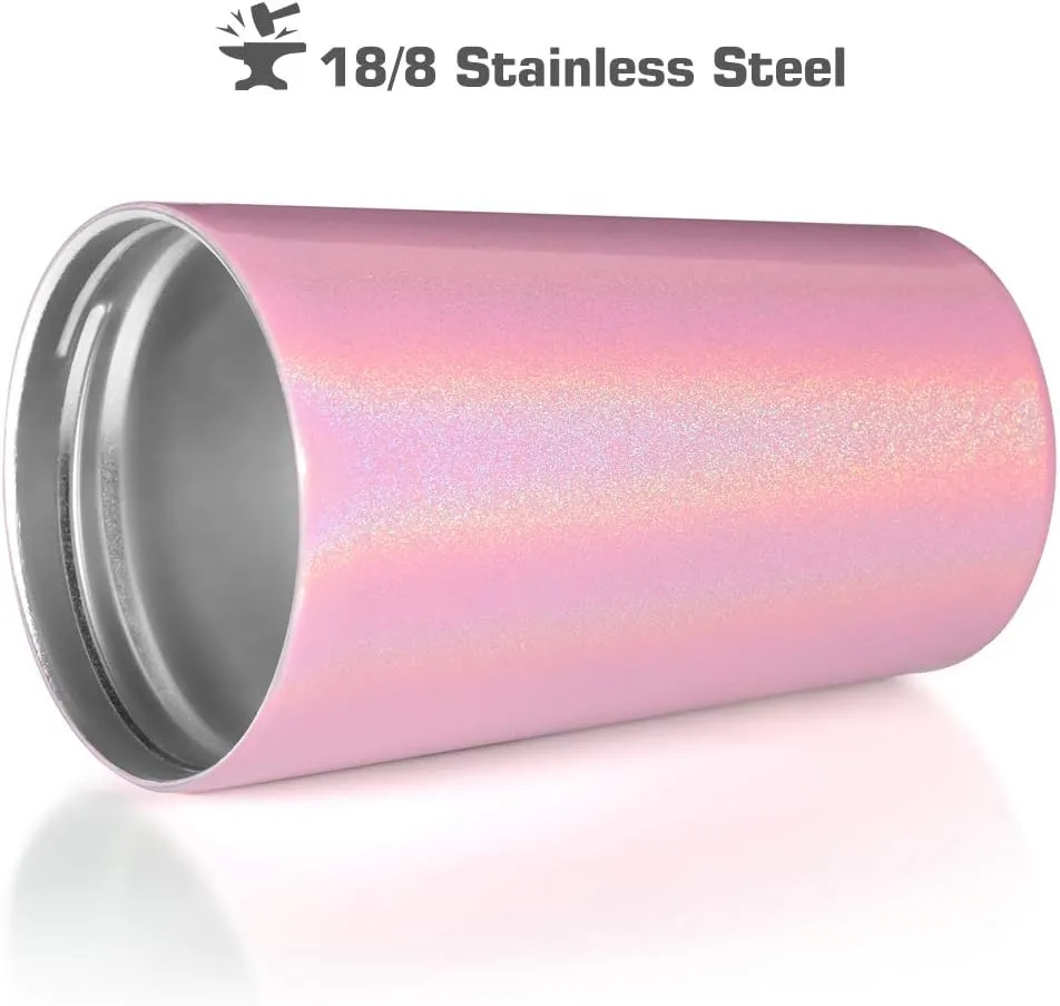 Snack tumbler with lid and straw, stainless steel insulated 2-in-1 travel coffee mug, water bottle with snack cup (Glitter Blush, 16 OZ)
