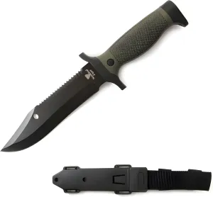 Snake Eye Tactical 12-Inches Ultimate Outdoors Survival Knife Fixed Blade Knife for Hunting, Fishing, Foraging, Camping, and Bushcraft Stainless Steel Knife With Sheath (Green-Sawback)