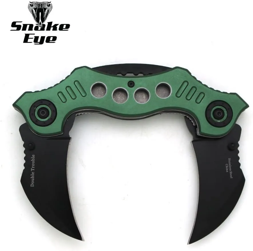Snake Eye Tactical Double Trouble Karambit Style Assisted Open Folding Pocket Knife Outdoors Hunting Camping Fishing