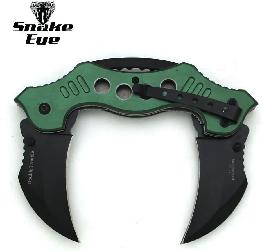 Snake Eye Tactical Double Trouble Karambit Style Assisted Open Folding Pocket Knife Outdoors Hunting Camping Fishing