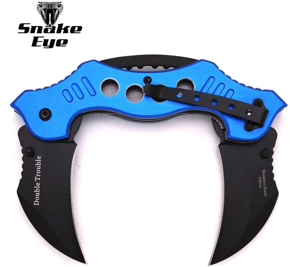 Snake Eye Tactical Double Trouble Karambit Style Assisted Open Folding Pocket Knife Outdoors Hunting Camping Fishing
